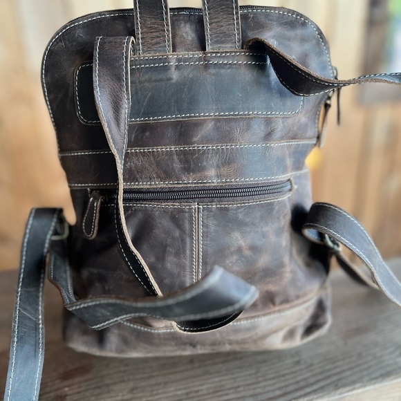 Rustic Highland Bull Genuine Crazy Horse Leather Small Backpack Bag Western Boho - Picture 6 of 13